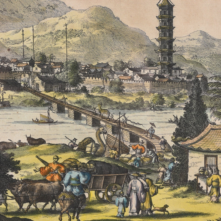 Detail From Original Tinted Engraving of Zhuzhou - 17thC | Indigo Antiques