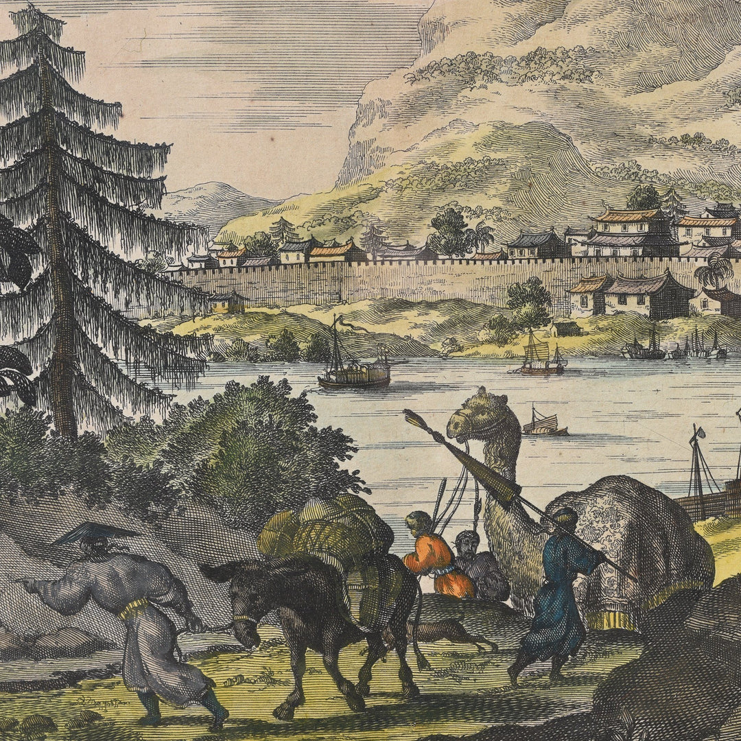 Detail From Original Tinted Engraving of Zhuzhou - 17thC | Indigo Antiques