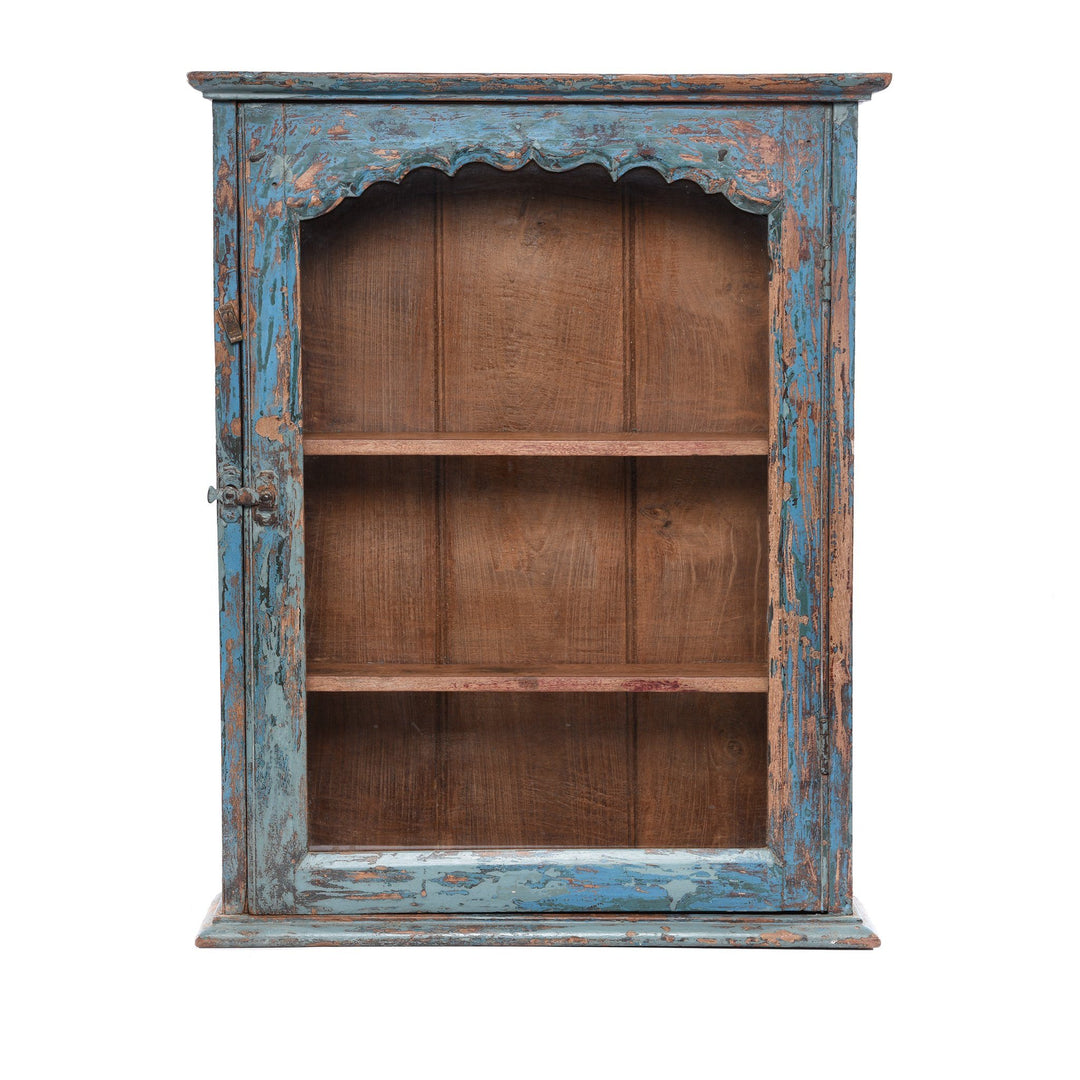 Blue Painted Teak Glazed Wall Cabinet - Ca 1930 | Indigo Antiques