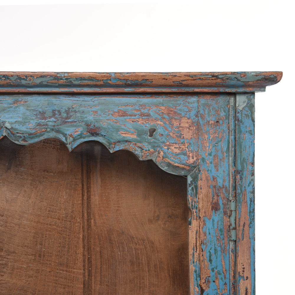 Blue Painted Teak Glazed Wall Cabinet - Ca 1930 | Indigo Antiques