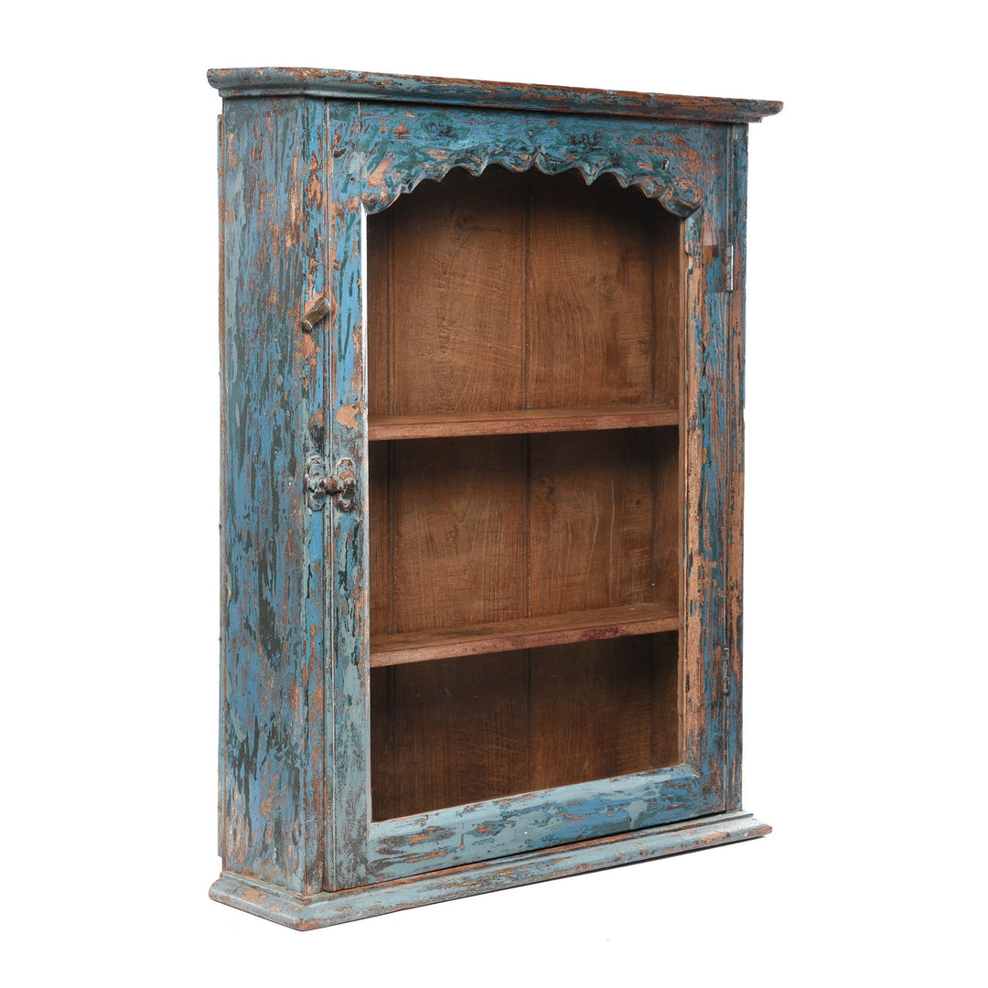 Blue Painted Teak Glazed Wall Cabinet - Ca 1930 | Indigo Antiques