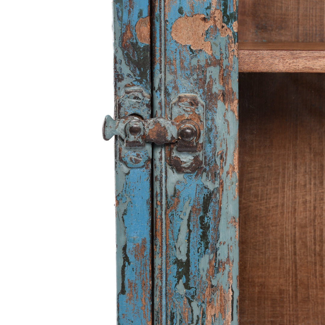 Blue Painted Teak Glazed Wall Cabinet - Ca 1930 | Indigo Antiques