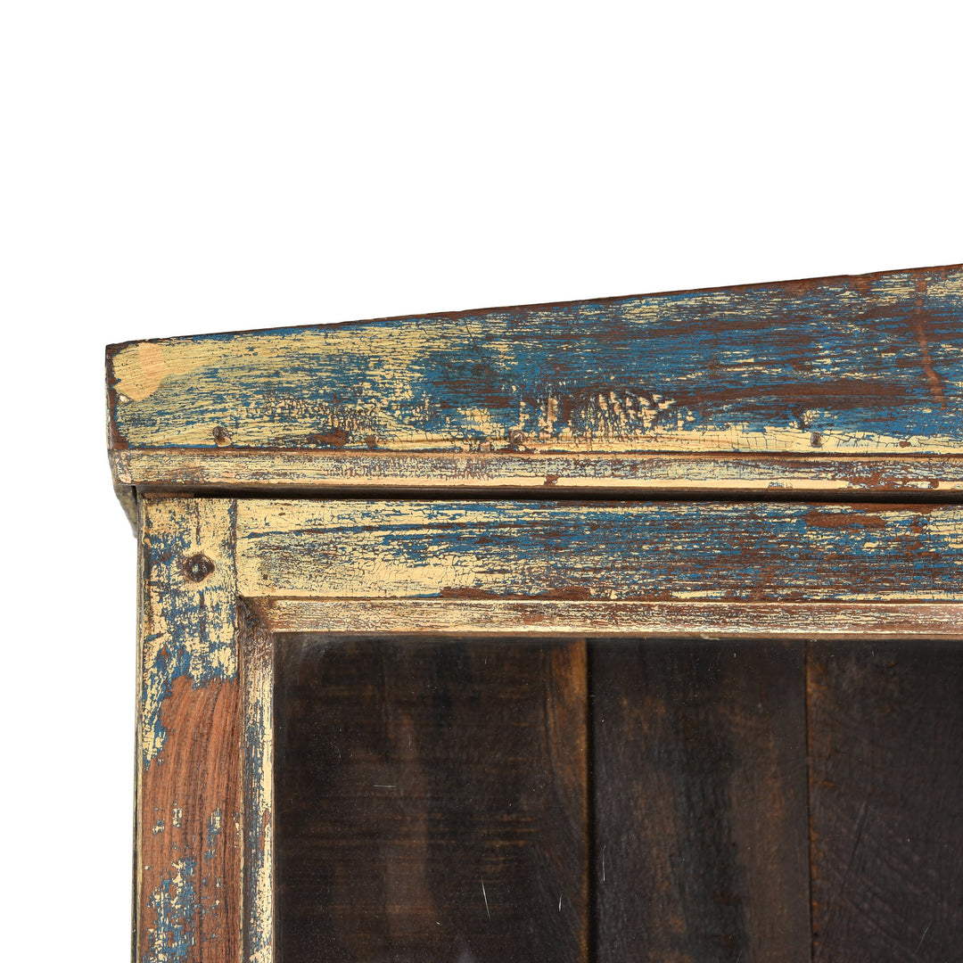 Vintage Blue Painted Teak Glazed Wall Cabinet - Ca 1930 | Indigo Antiques