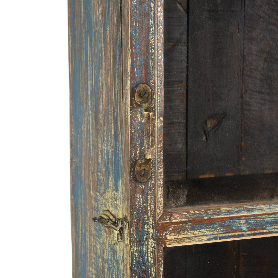 Vintage Blue Painted Teak Glazed Wall Cabinet - Ca 1930 | Indigo Antiques