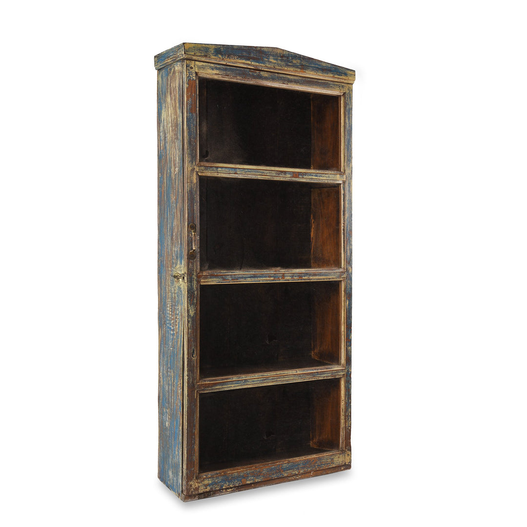 Vintage Blue Painted Teak Glazed Wall Cabinet - Ca 1930 | Indigo Antiques