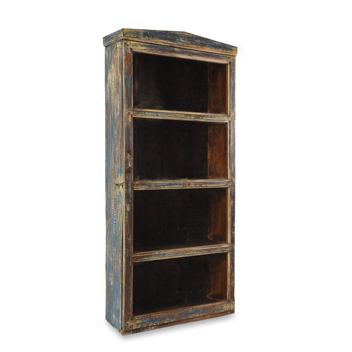 Vintage Blue Painted Teak Glazed Wall Cabinet - Ca 1930 | Indigo Antiques
