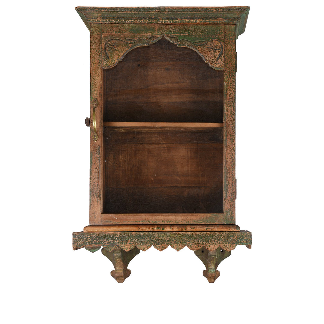 Vintage Green Crackle Painted Teak Indian Glazed Wall Cabinet - Ca 1930 | Indigo Antiques