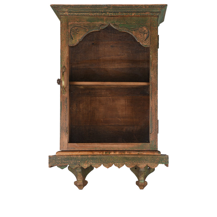 Vintage Green Crackle Painted Teak Indian Glazed Wall Cabinet - Ca 1930 | Indigo Antiques