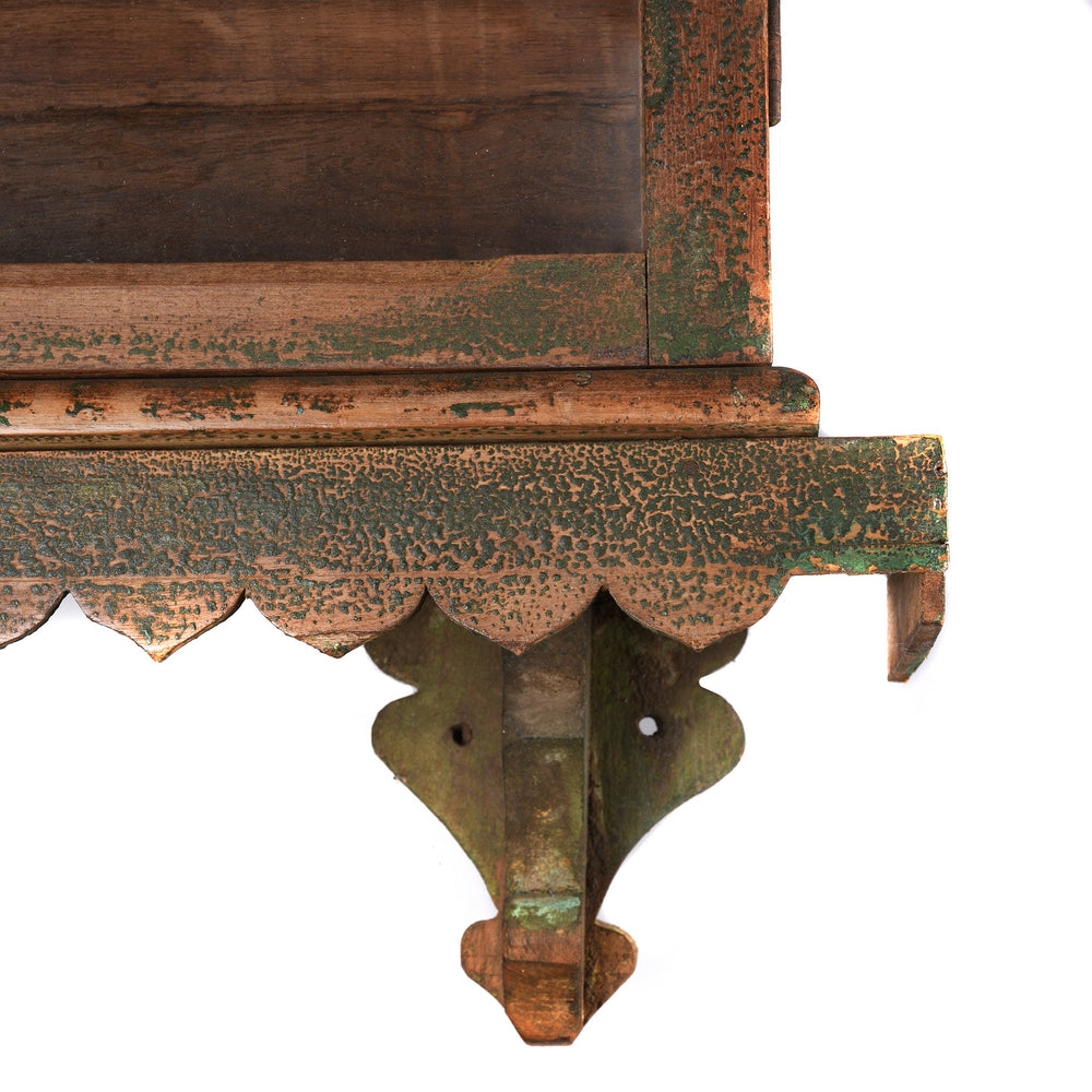 Vintage Green Crackle Painted Teak Indian Glazed Wall Cabinet - Ca 1930 | Indigo Antiques