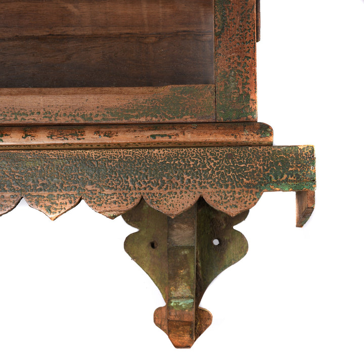 Vintage Green Crackle Painted Teak Indian Glazed Wall Cabinet - Ca 1930 | Indigo Antiques