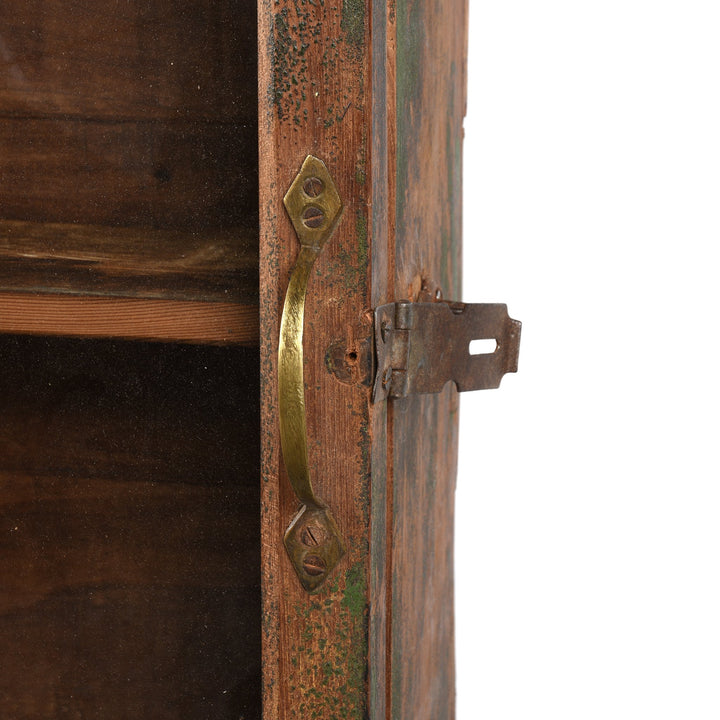 Vintage Green Crackle Painted Teak Indian Glazed Wall Cabinet - Ca 1930 | Indigo Antiques