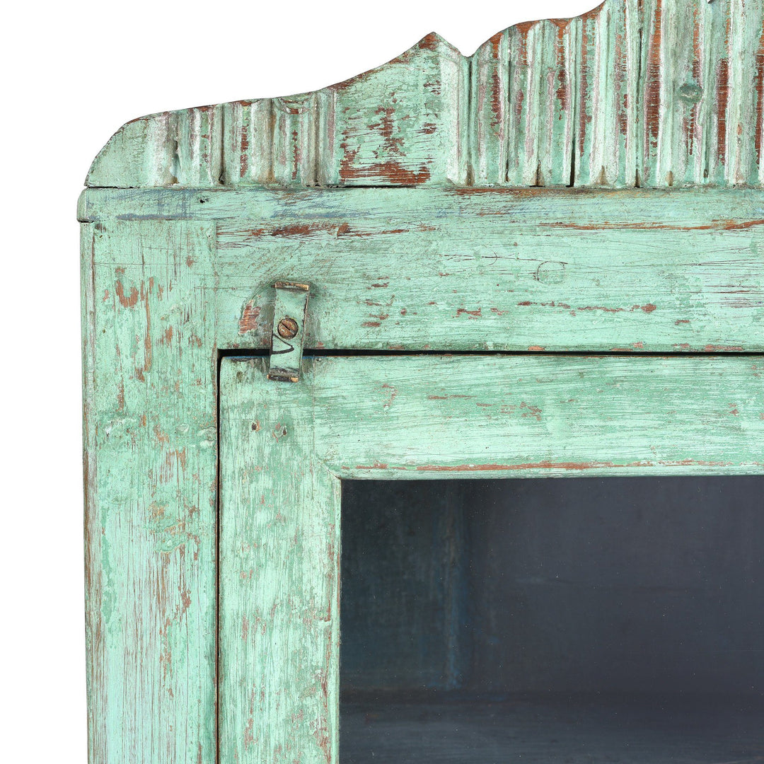 Corner Detail From Painted Teak Glazed Wall Cabinet - Ca 1930 | Indigo Antiques