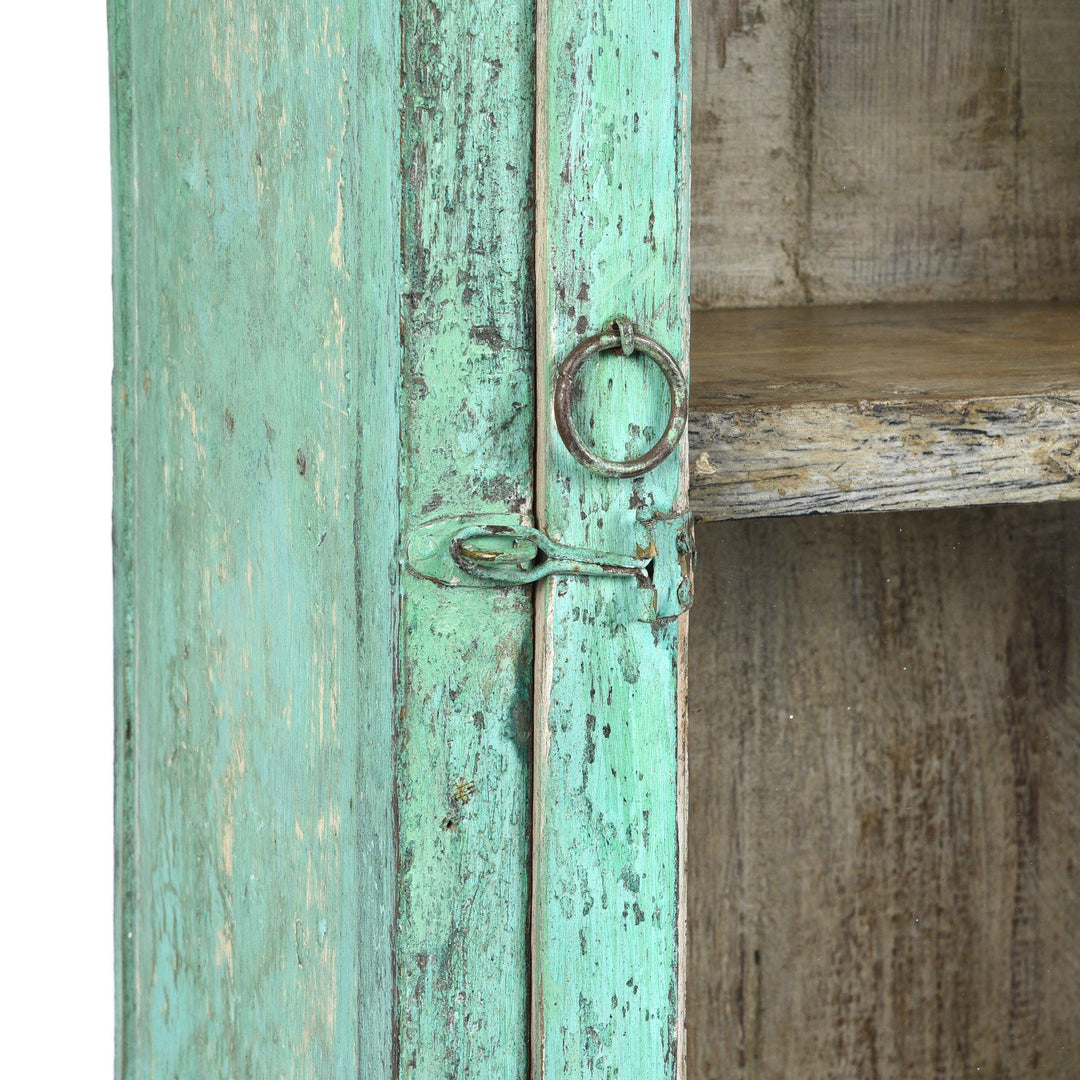 Latch Detail Of Painted Teak Glazed Wall Cabinet - Ca 1930 | Indigo Antiques