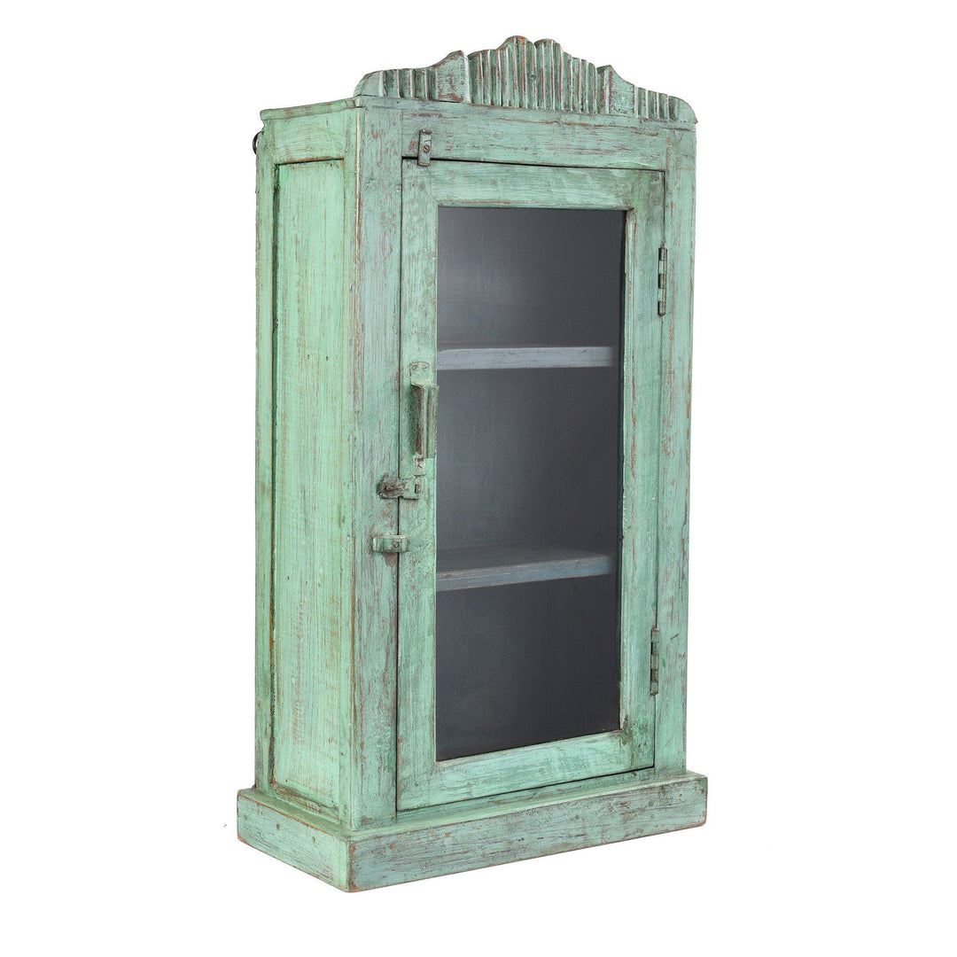 Side View Of Painted Teak Glazed Wall Cabinet - Ca 1930 | Indigo Antiques