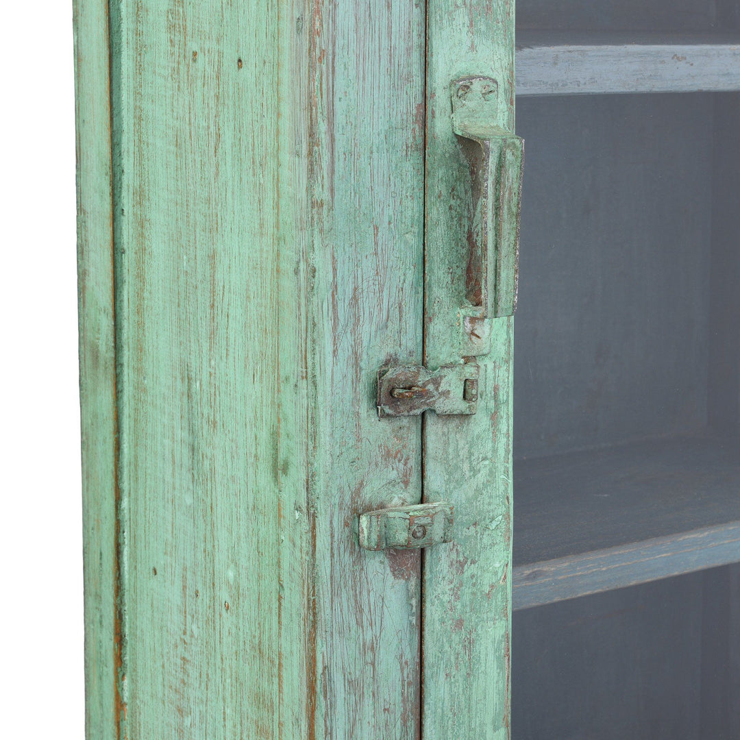 Latch Detail Of Painted Teak Glazed Wall Cabinet - Ca 1930 | Indigo Antiques