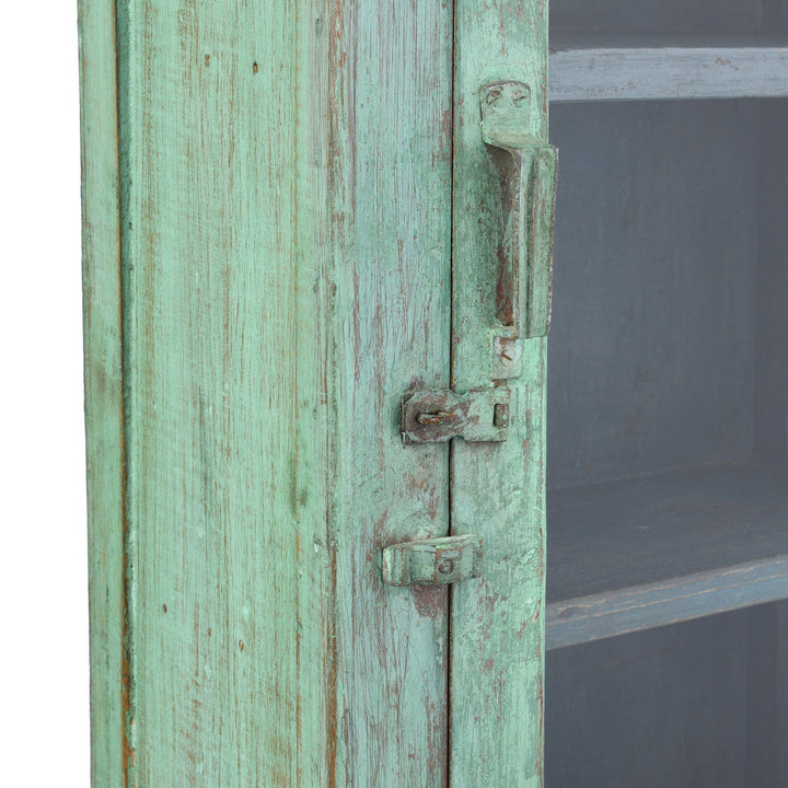 Latch Detail Of Painted Teak Glazed Wall Cabinet - Ca 1930 | Indigo Antiques
