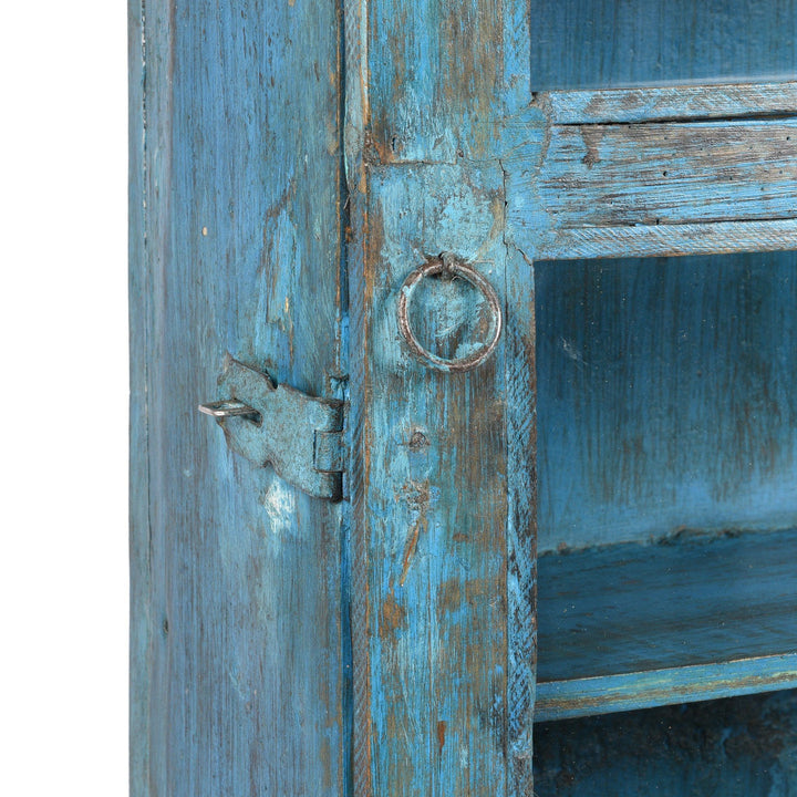 Latch Detail From Painted Teak Glazed Wall Cabinet - Ca 1930 | Indigo Antiques