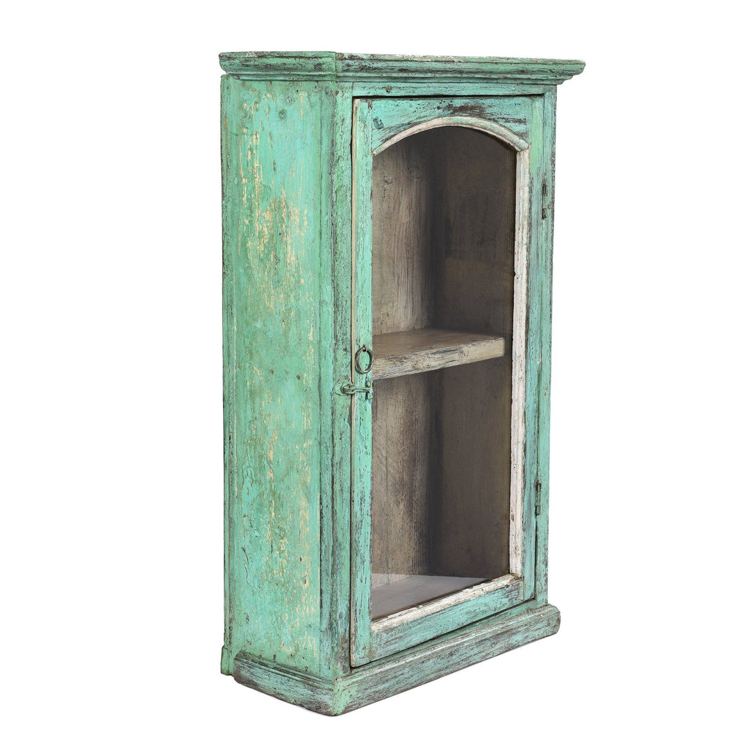 Side View Of Painted Teak Glazed Wall Cabinet - Ca 1930 | Indigo Antiques