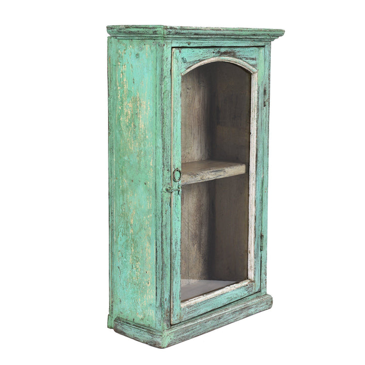Side View Of Painted Teak Glazed Wall Cabinet - Ca 1930 | Indigo Antiques