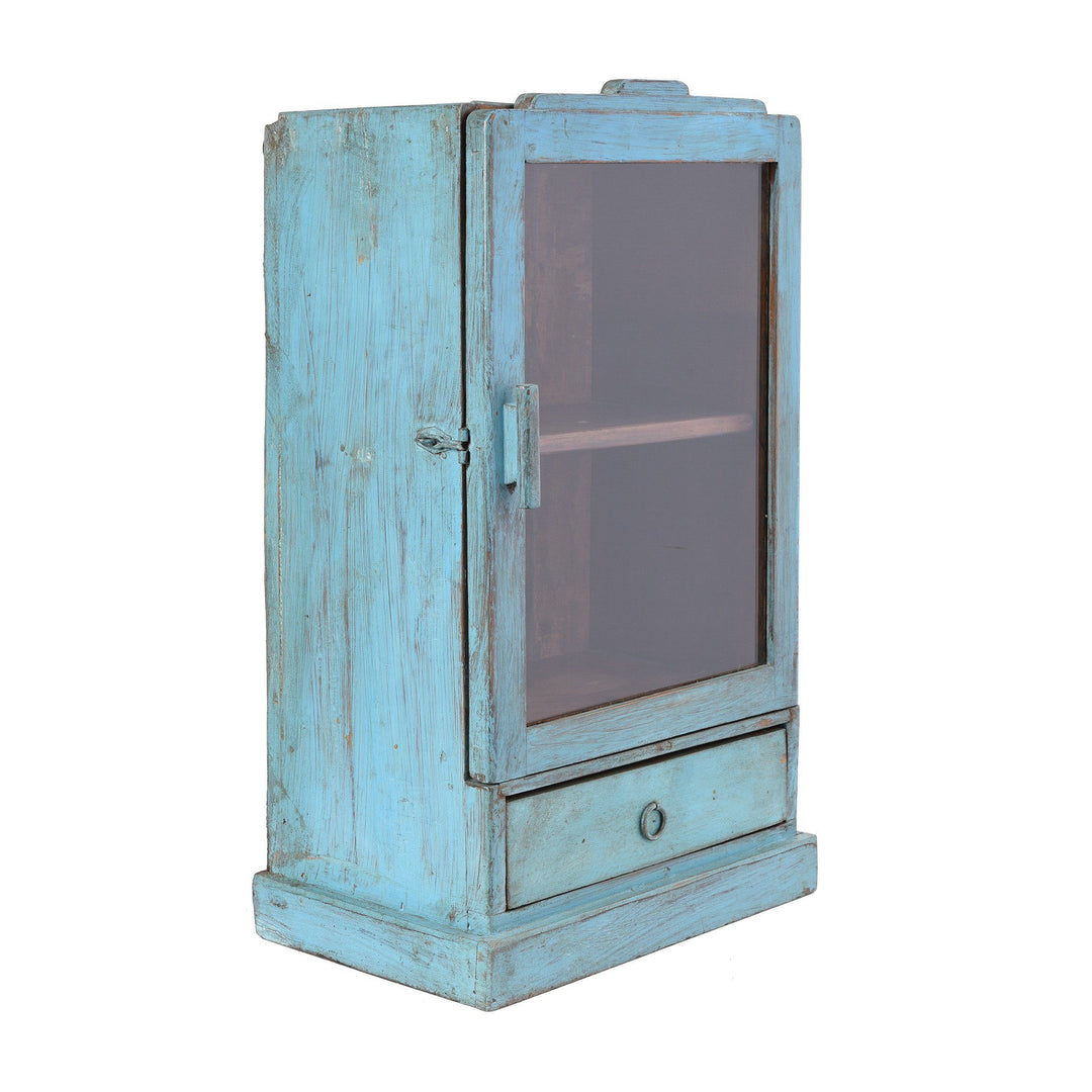 Side View Of Painted Teak Glazed Wall Cabinet - Ca 1930 | Indigo Antiques