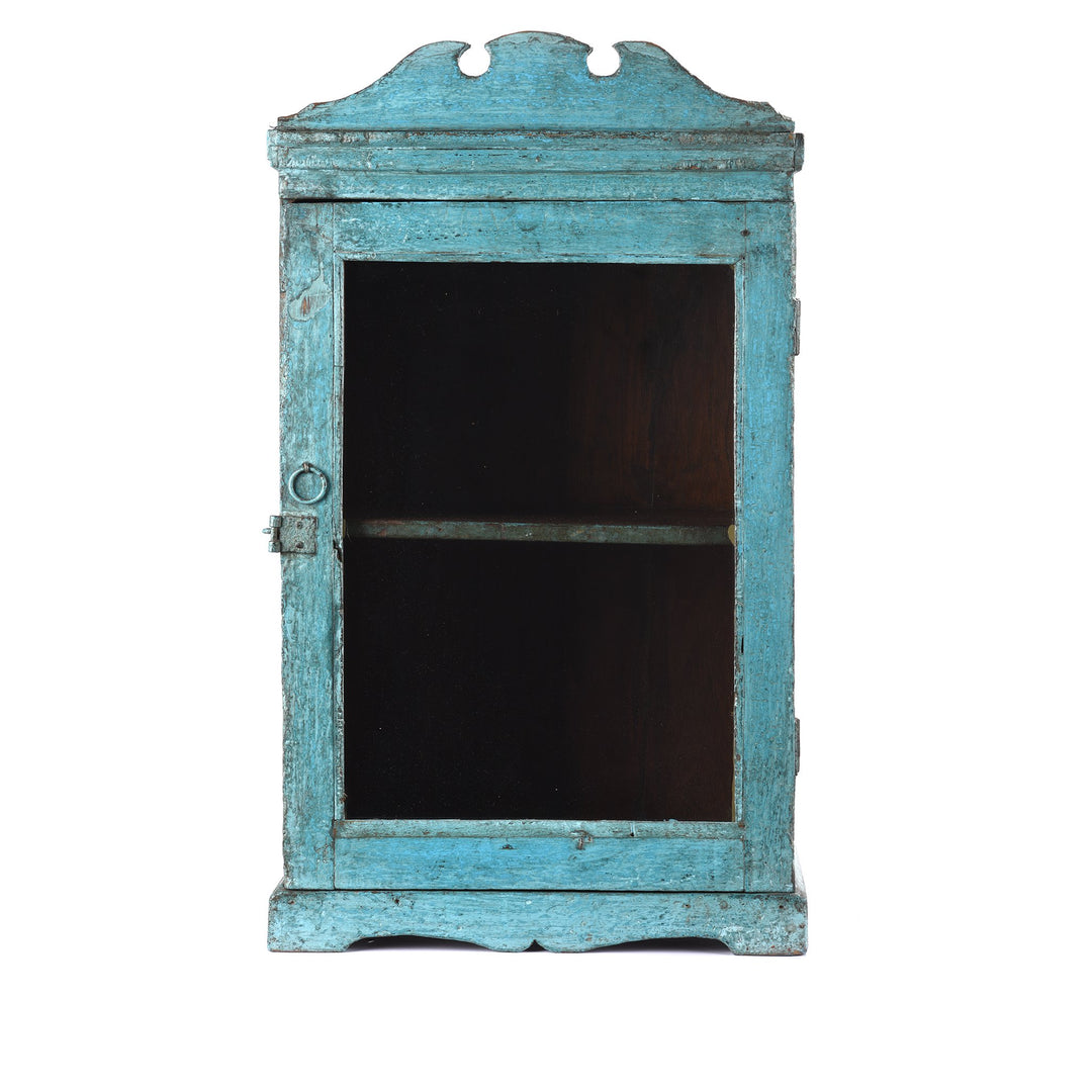 Light Blue Teak Glazed Wall Cabinet - Ca 1930 - 37 x 23 x 65 (wxdxh cms) - A6194V8