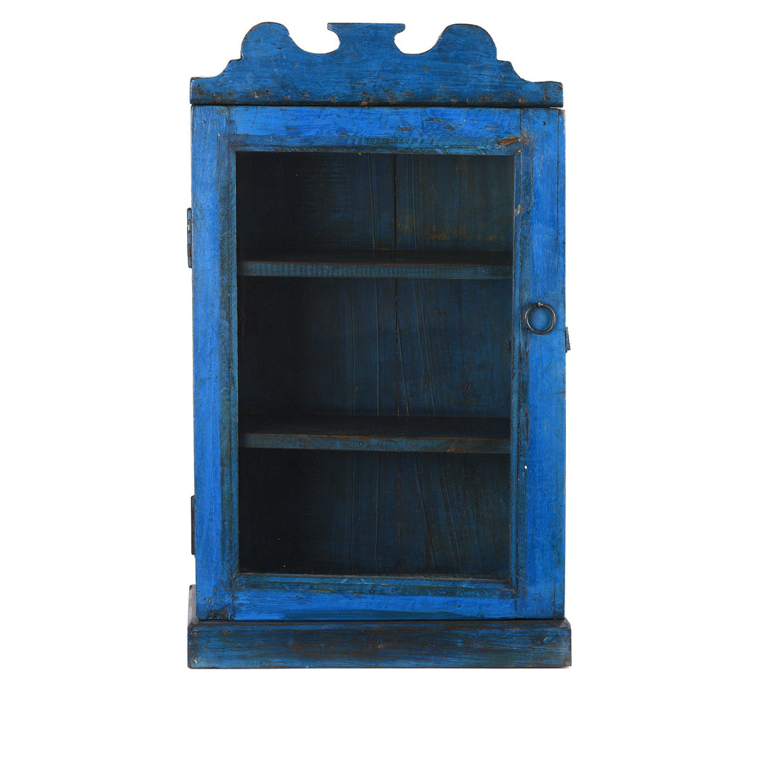 Royal Blue Painted Teak Glazed Wall Cabinet - Ca 1930 - 41 x 18 x 70 (wxdxh cms) - A6194V5