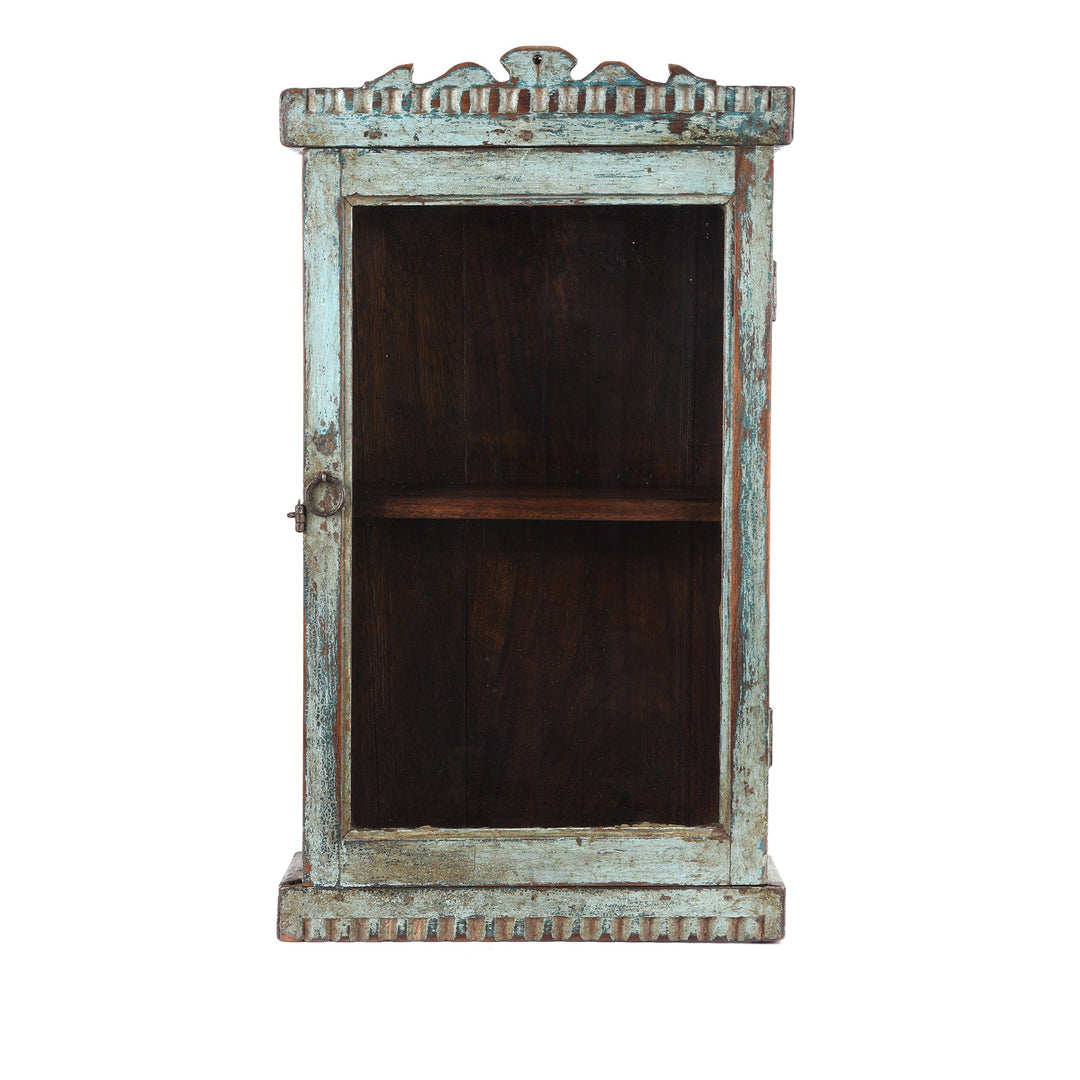 Mint Painted Teak Glazed Wall Cabinet - Ca 1930 - 33 x 13 x 59 (wxdxh cms) - A6194V7