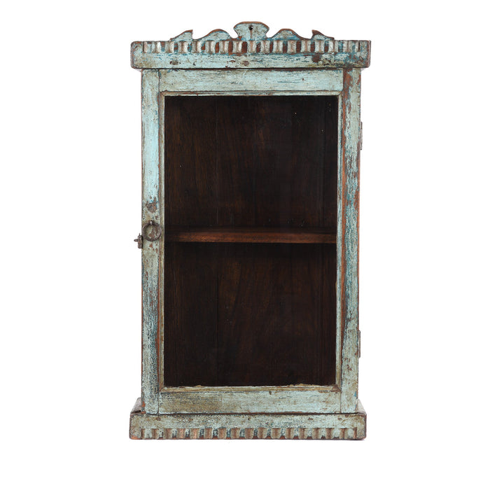 Mint Painted Teak Glazed Wall Cabinet - Ca 1930 - 33 x 13 x 59 (wxdxh cms) - A6194V7