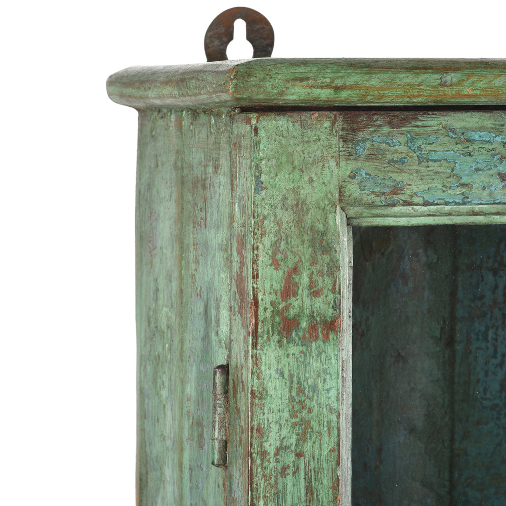 Aqua Painted Teak Glazed Wall Cabinet - Ca 1930 - 38 x 16 x 70 (wxdxh cms) - A6194V1