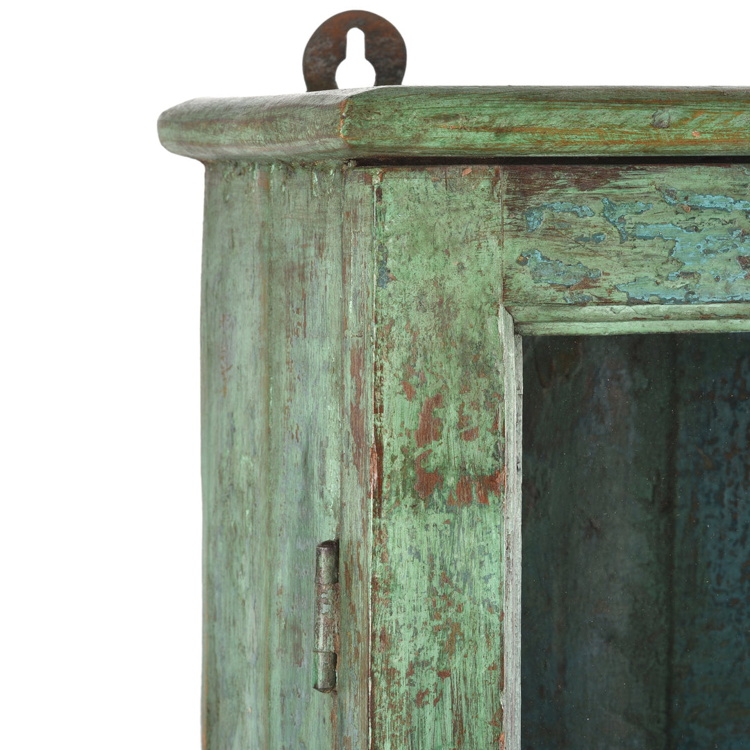 Aqua Painted Teak Glazed Wall Cabinet - Ca 1930 - 38 x 16 x 70 (wxdxh cms) - A6194V1