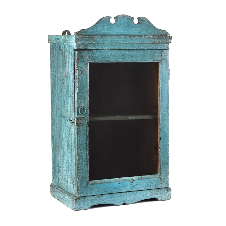 Light Blue Teak Glazed Wall Cabinet - Ca 1930 - 37 x 23 x 65 (wxdxh cms) - A6194V8