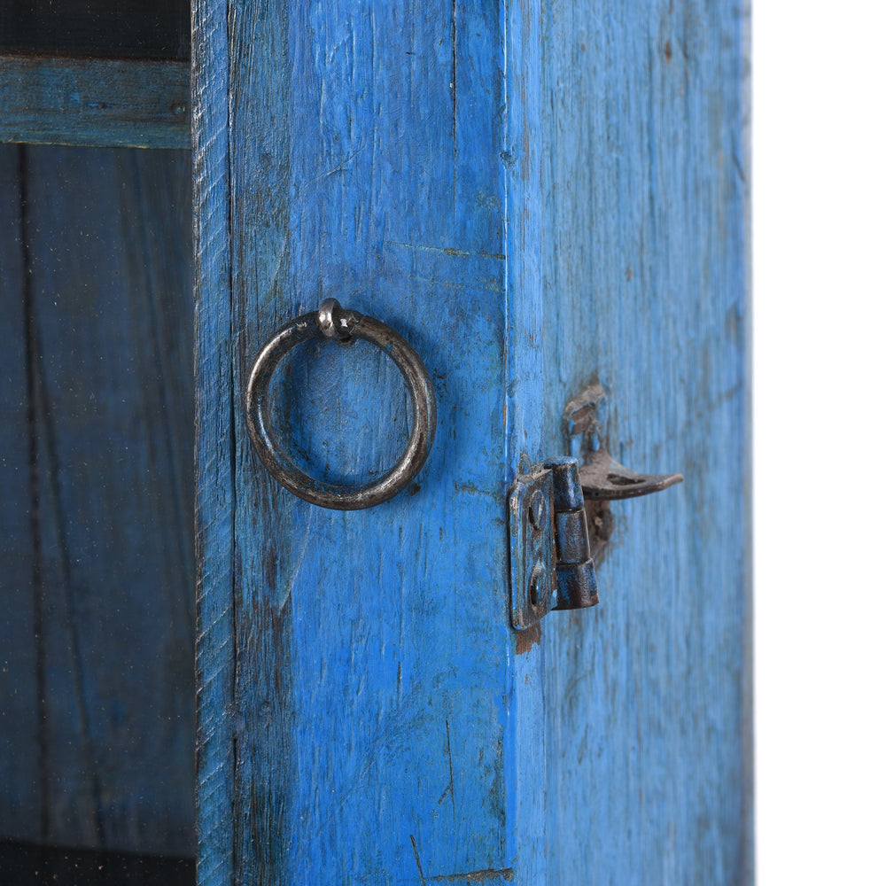 Royal Blue Painted Teak Glazed Wall Cabinet - Ca 1930 - 41 x 18 x 70 (wxdxh cms) - A6194V5