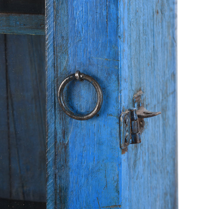 Royal Blue Painted Teak Glazed Wall Cabinet - Ca 1930 - 41 x 18 x 70 (wxdxh cms) - A6194V5