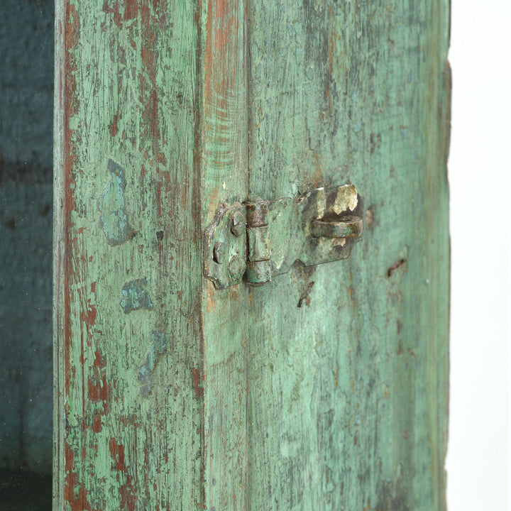 Aqua Painted Teak Glazed Wall Cabinet - Ca 1930 - 38 x 16 x 70 (wxdxh cms) - A6194V1