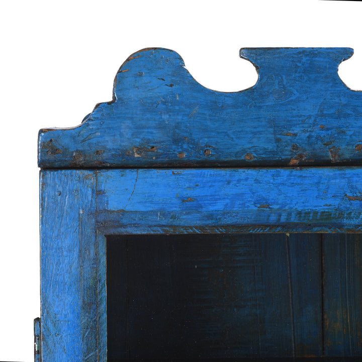 Royal Blue Painted Teak Glazed Wall Cabinet - Ca 1930 - 41 x 18 x 70 (wxdxh cms) - A6194V5