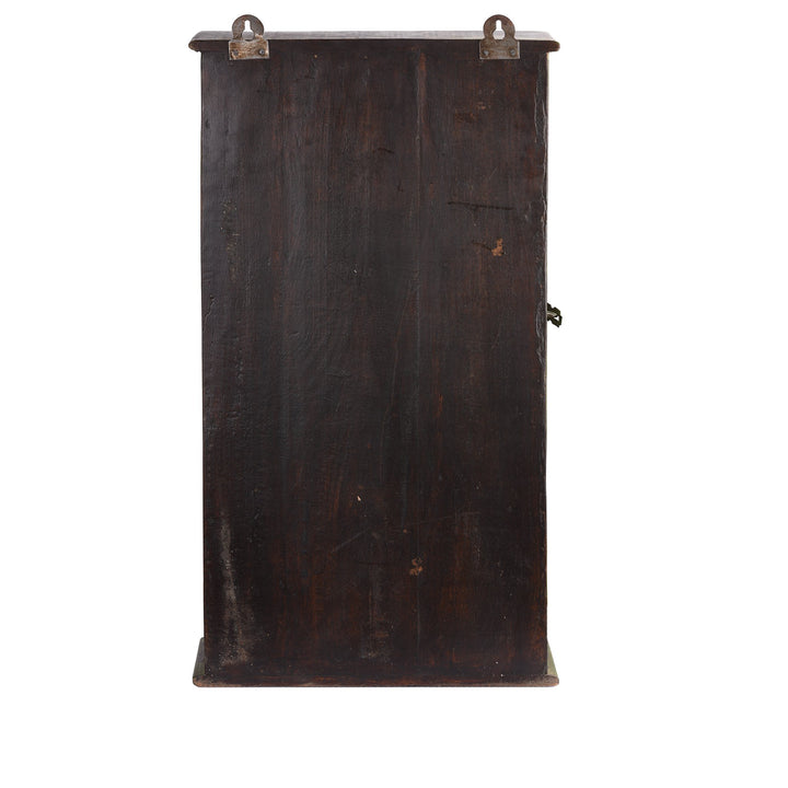 Vintage Green Painted Teak Glazed Wall Cabinet - Ca 1930 - 38.5 x 14.5 x 70 (wxdxh cms) - A6194V2