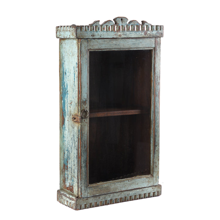 Mint Painted Teak Glazed Wall Cabinet - Ca 1930 - 33 x 13 x 59 (wxdxh cms) - A6194V7