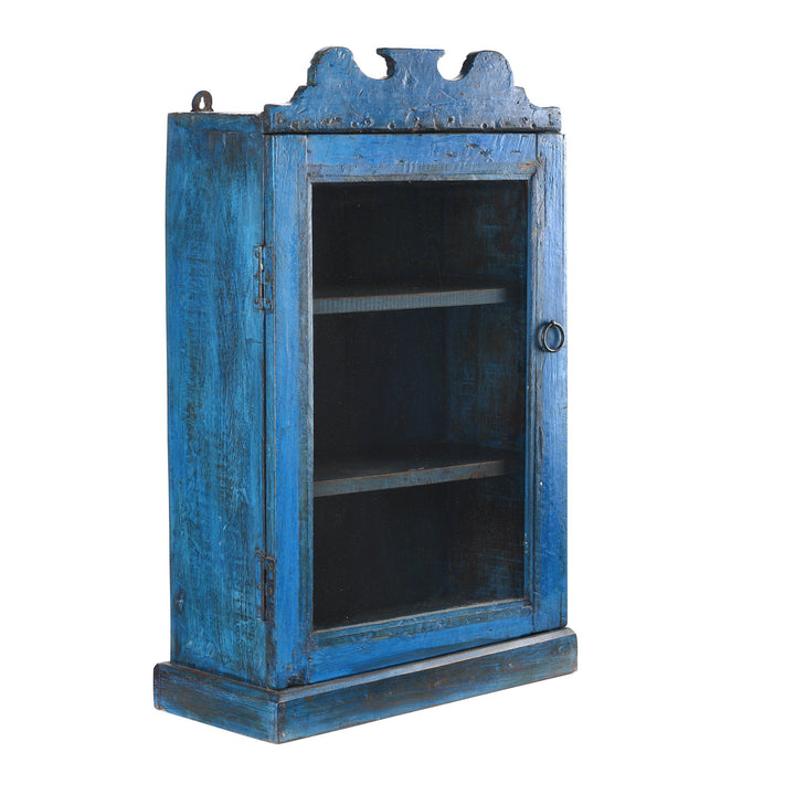 Royal Blue Painted Teak Glazed Wall Cabinet - Ca 1930 - 41 x 18 x 70 (wxdxh cms) - A6194V5