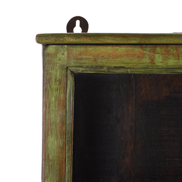 Vintage Green Painted Teak Glazed Wall Cabinet - Ca 1930 - 38.5 x 14.5 x 70 (wxdxh cms) - A6194V2